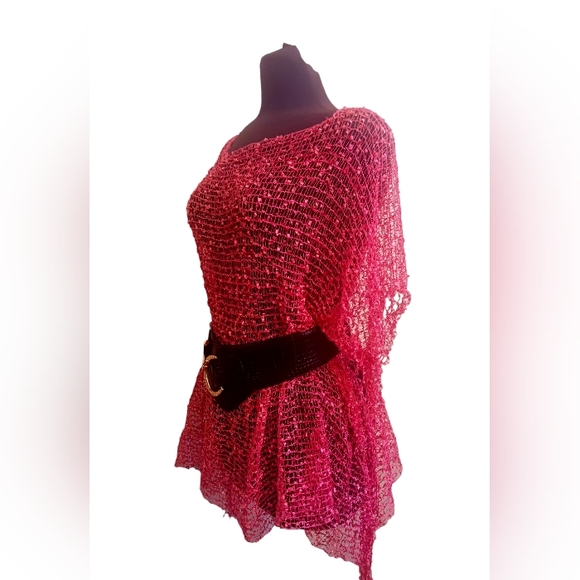 Hot Pink Mesh Poncho One Size - Picture 4 of 7